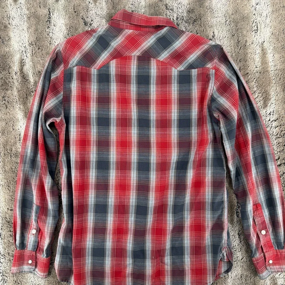 Levis Red Plaid Long Sleeve Pearl Snap Western Button Shirt Mens Medium
